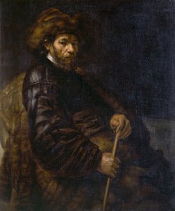 Siedzący mężczyzna z kijem (olej na płótnie) autorstwa Rembrandt Harmensz. van Rijn