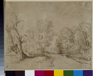 Zalesiona droga, ok. 1650 (pióro i atrament na papierze) autorstwa Rembrandt Harmensz. van Rijn