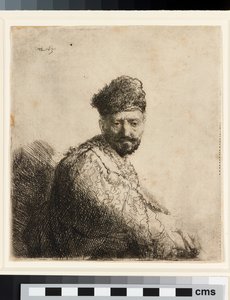 Brodaty mężczyzna w futrzanej orientalnej czapce: ojciec artysty autorstwa Rembrandt van Rijn