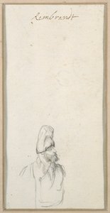 Brodaty mężczyzna z profilu, w wysokiej czapce, ok. 1640 (czarna kreda na papierze) autorstwa Rembrandt Harmensz. van Rijn