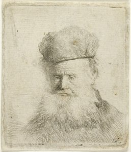Popiersie starca w futrzanej czapce i powiewającej brodzie, ok. 1631 r. (akwaforta na papierze) autorstwa Rembrandt Harmensz. van Rijn