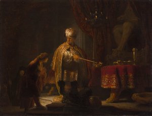 Daniel i Cyrus przed Idol Bel autorstwa Rembrandt Harmensz. van Rijn