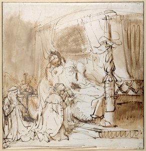 Szarża Dawida na Salomona (pióro i atrament z praniem na papierze) autorstwa Rembrandt Harmensz. van Rijn