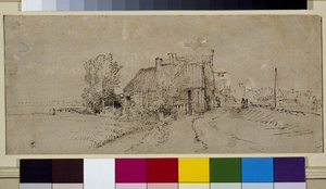 Krajobraz (pióro i tusz na papierze) autorstwa Rembrandt Harmensz. van Rijn