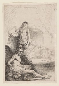 Mężczyzna nago siedzący i stojący, ok. 1646 r. (akwaforta na papierze z kości słoniowej) autorstwa Rembrandt Harmensz. van Rijn
