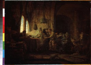 Przypowieść o robotnikach na winnicy lub przypowieść o robotnikach jedenastej godziny (Przypowieść o robotnikach na winnicy). Obraz Harmenszoon van Rijn znany jako Rembrandt (1606-1669) autorstwa Rembrandt Harmensz. van Rijn
