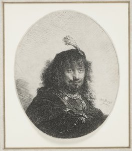 Rembrandt z czapką z pióropuszem, 1634 autorstwa Rembrandt van Rijn