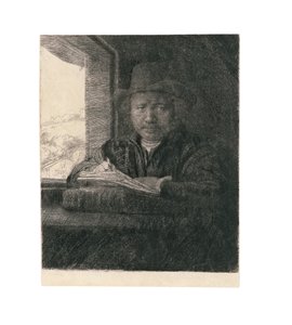 Rysunek autoportretu w oknie, 1648 autorstwa Rembrandt van Rijn