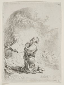 Modlitwa św. Hieronima: nadruk łukowy autorstwa Rembrandt van Rijn