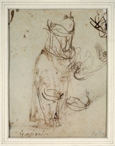 Studia wysokiego nakrycia głowy; i głowy odwróconej od prawej strony (pióro i atrament na papierze) (wers z 2636119) autorstwa Rembrandt Harmensz. van Rijn