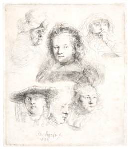 Badania głowy Saskii i innych osób autorstwa Rembrandt Harmensz. van Rijn