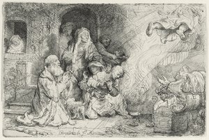 Anioł odchodzący z rodziny Tobiasza (pióro i atrament na papierze) autorstwa Rembrandt van Rijn