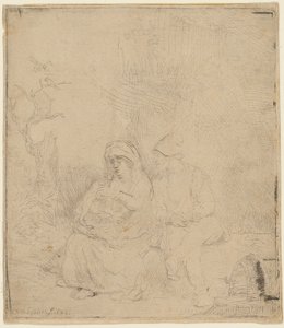 Reszta podczas lotu do Egiptu: lekko wytrawiona autorstwa Rembrandt Harmensz. van Rijn