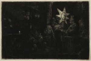 The Star of the Kings: A Night Piece, ok. 1651 (akwaforta, sucha igła i grawerowanie na papierze z kości słoniowej) autorstwa Rembrandt Harmensz. van Rijn