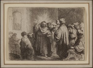 Pieniądze w hołdzie, c.1635 (akwaforta) autorstwa Rembrandt van Rijn