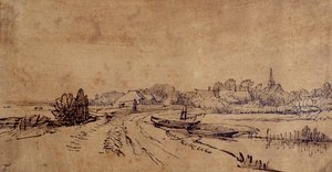 Widok Sloten, ok.1650 (pióro i atrament z brązowym przemyciem na papierze) autorstwa Rembrandt Harmensz. van Rijn