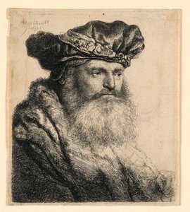 Brodaty mężczyzna w aksamitnej czapce z klejnotowym zapięciem autorstwa Rembrandt van Rijn