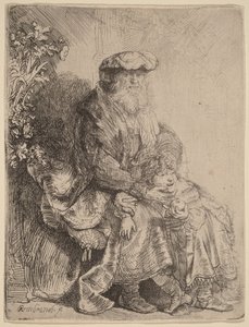 Abraham pieszczący Izaaka autorstwa Rembrandt van Rijn