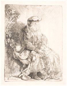 Abraham pieszczący Izaaka autorstwa Rembrandt van Rijn