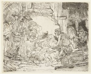 Adoracja pasterzy z lampą autorstwa Rembrandt van Rijn