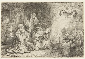 Anioł opuszczający rodzinę Tobiasza autorstwa Rembrandt van Rijn