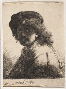 Autoportret w berecie i szalu autorstwa Rembrandt van Rijn