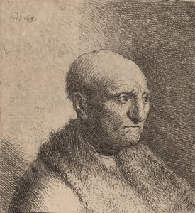 Łysy mężczyzna w futrzanym płaszczu, c. 1630. autorstwa Rembrandt van Rijn
