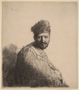 Brodaty mężczyzna w futrzanej orientalnej czapce i szacie: ojciec artysty autorstwa Rembrandt van Rijn