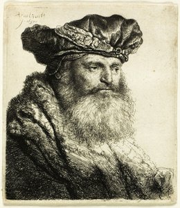 Brodaty mężczyzna w aksamitnej czapce z klejnotowym zapięciem autorstwa Rembrandt van Rijn