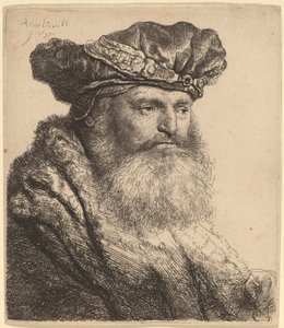 Brodaty mężczyzna w aksamitnej czapce z klejnotowym zapięciem autorstwa Rembrandt van Rijn