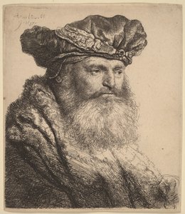 Brodaty mężczyzna w aksamitnej czapce z klepsydrowym zapięciem autorstwa Rembrandt van Rijn