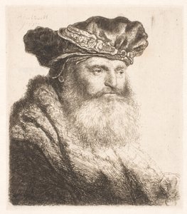 Brodaty mężczyzna w aksamitnej czapce z klejnotowym zapięciem autorstwa Rembrandt van Rijn