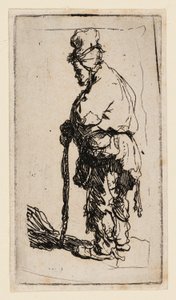 Żebrak oparty na patyku, zwrócony w lewo autorstwa Rembrandt van Rijn