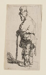 Żebrak oparty na kiju, zwrócony w lewo autorstwa Rembrandt van Rijn