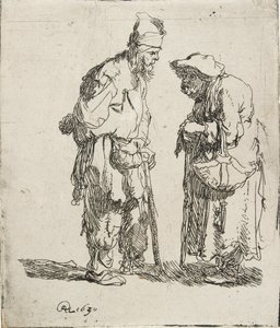 Rozmawiający żebrak i żebraczka, 1630 autorstwa Rembrandt van Rijn