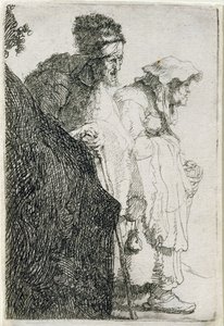 Żebrak, mężczyzna i kobieta za bankiem, ok. 1630 r. autorstwa Rembrandt van Rijn