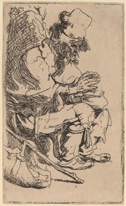 Siedzący żebrak, który grzeje dłonie przy cierpkim naczyniu autorstwa Rembrandt van Rijn