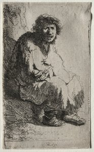 Żebrak siedzący na banku autorstwa Rembrandt van Rijn