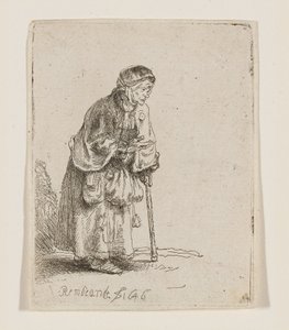 Żebraczka oparta na kiju autorstwa Rembrandt van Rijn
