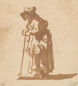 Żebraczka oparta na patyku, 16281630. autorstwa Rembrandt van Rijn