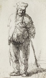 Żebrak oparty na patyku (pióro i atrament na papierze) autorstwa Rembrandt van Rijn