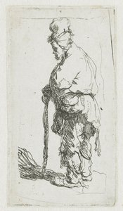 Żebrak opierający się na lasce, zwrócony w lewo autorstwa Rembrandt van Rijn