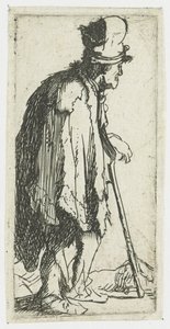 Żebrak z zaciśniętą dłonią, opierający się na lasce autorstwa Rembrandt van Rijn
