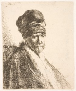 Popiersie mężczyzny (ojca Rembrandta) w wysokiej czapce, ujęcie z trzech czwartych autorstwa Rembrandt van Rijn