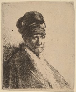 Popiersie mężczyzny w czapce z daszkiem, ujęcie z prawej strony w trzech czwartych (ojciec artysty) autorstwa Rembrandt van Rijn