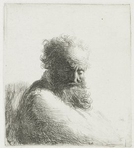 Popiersie starego brodatego mężczyzny, patrzącego w dół, w trzech czwartych w prawo autorstwa Rembrandt van Rijn