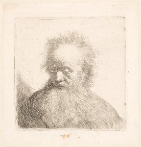 Popiersie starszego mężczyzny z długą brodą: głowa niemal wyprostowana: wzrok skierowany w dół: patrzy lekko w lewo autorstwa Rembrandt van Rijn