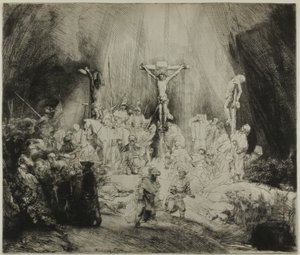 Chrystus ukrzyżowany między dwoma złodziejami: „Trzy krzyże” autorstwa Rembrandt van Rijn
