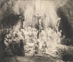 Chrystus ukrzyżowany między dwoma złodziejami Trzy krzyże, 1653. autorstwa Rembrandt van Rijn