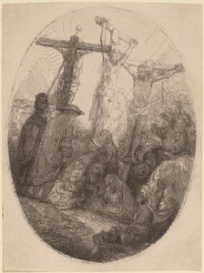 Chrystus ukrzyżowany między dwoma złodziejami: owalny talerz autorstwa Rembrandt van Rijn